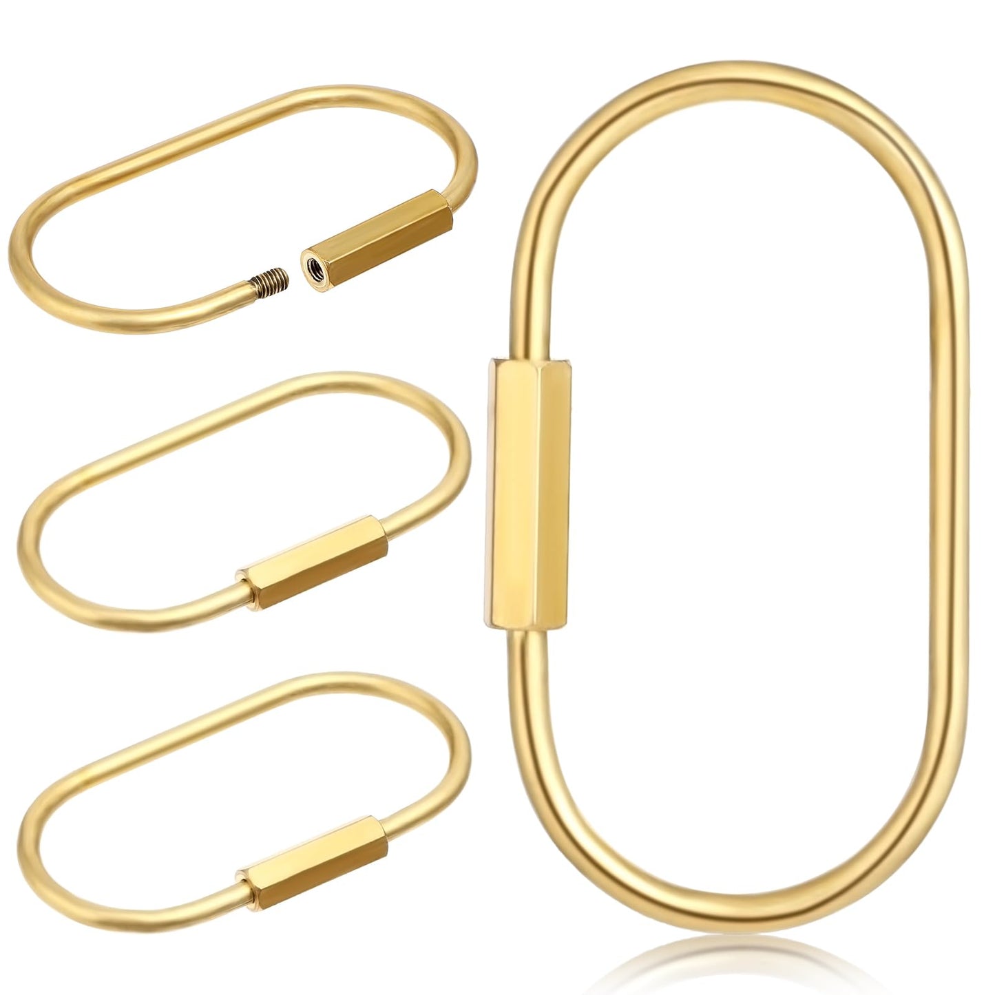 Classicseali Pack of 4 Brass Key Ring, Carabiner Gold Keyring, Key Ring Golden for Handbags, Car Keys and Fashion Accessories, Carabiner Hook Gold for DIY Accessories