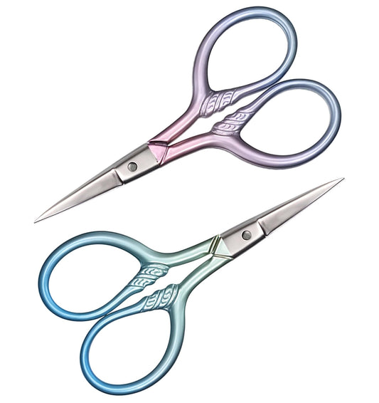 Small Sharp Scissors, 2 Pcs Brow Scissors, 9 cm Mini Scissor with 2 Leather Cases for Women Trimming, Facial Hair, Eyebrows, Beard, Nose, Moustache (Gradient Pink Blue)