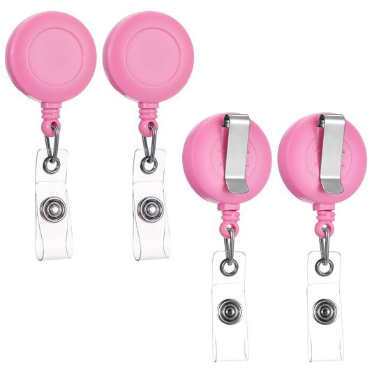 Oruola 4pcs Retractable Badge Clip,Retractable Badge Reel,ID Holders for Badges,Card Holder Keychain with 26.8In Retractable Cord,Badge Holder Clip for Teachers, Students, Office Workers (Pink)