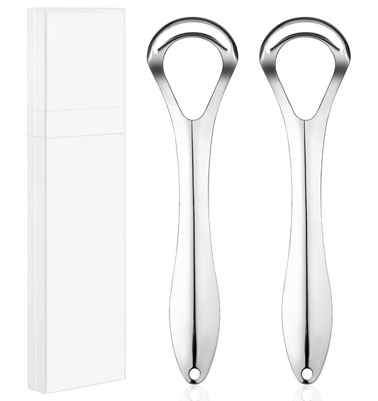 2 Pcs Stainless Steel Tongue Scraper, Dual Scraping Head Tongue Scrapers with Case for Adults, Deep Clean, Bad Breath Gone and Help Improve Oral Hygiene