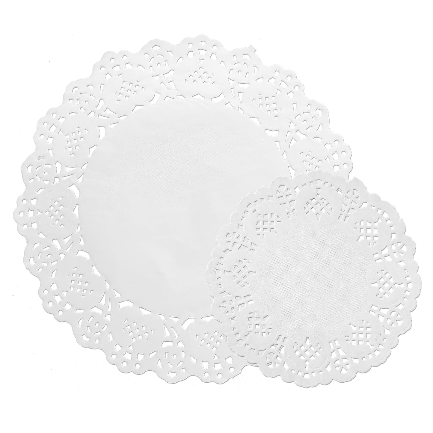 oruola 100Pcs Doilies Lace Paper,Disposable Lace Paper Doilies for Dessert Trays,Pack 50 Each 4.5", 8.5",Baked, Grilled, Fried Food,Tableware Decoration,Round