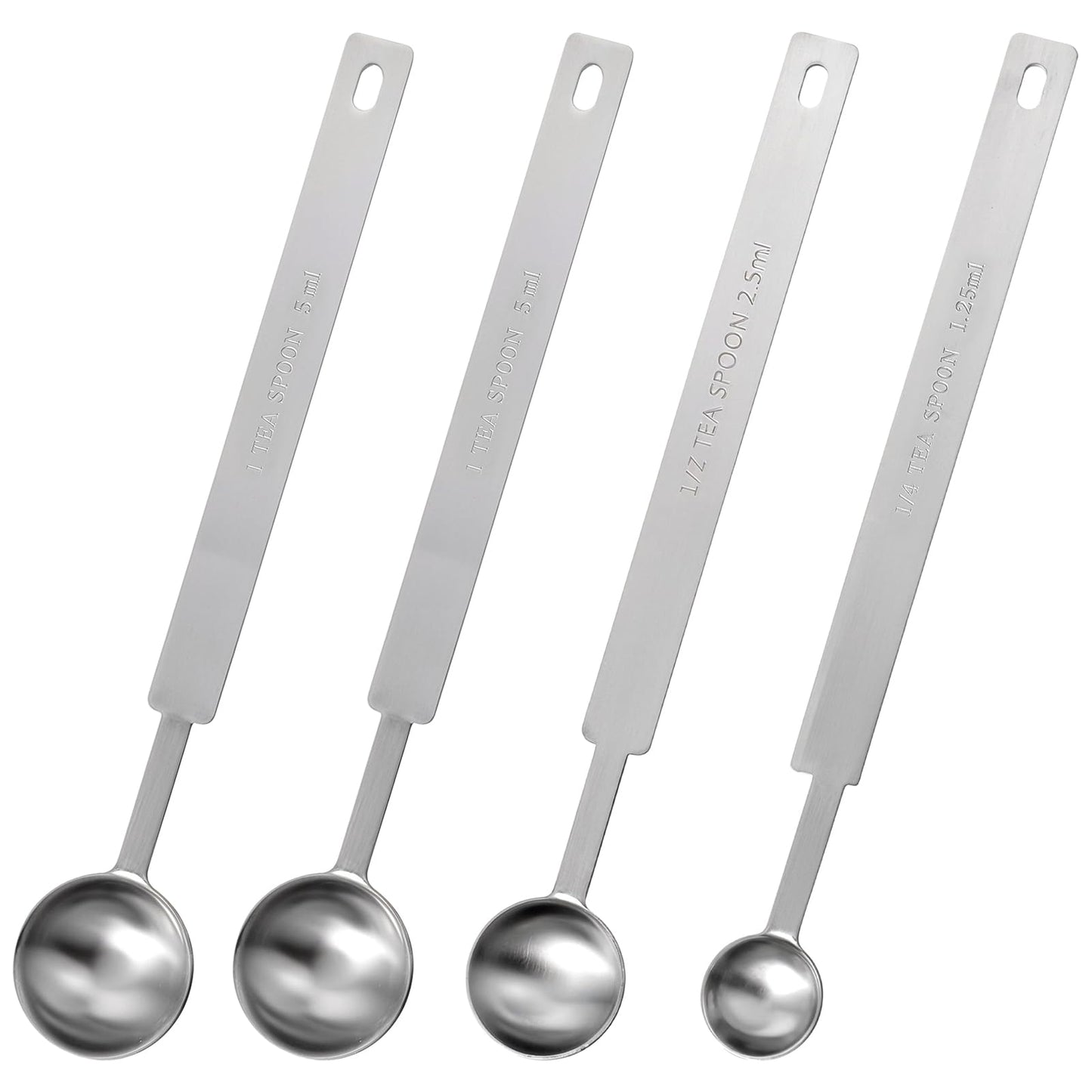 Oruola 4pcs Metal Measuring Spoons,7In Teaspoons Measuring Spoon,Stainless Steel Long Measuring Spoons Includes 1/4 TSP, 1/2 TSP, 1 TSP for Accurate Measure Liquid Dry Ingredients Ground Coffee