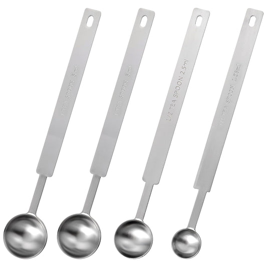 Oruola 4pcs Metal Measuring Spoons,7In Teaspoons Measuring Spoon,Stainless Steel Long Measuring Spoons Includes 1/4 TSP, 1/2 TSP, 1 TSP for Accurate Measure Liquid Dry Ingredients Ground Coffee