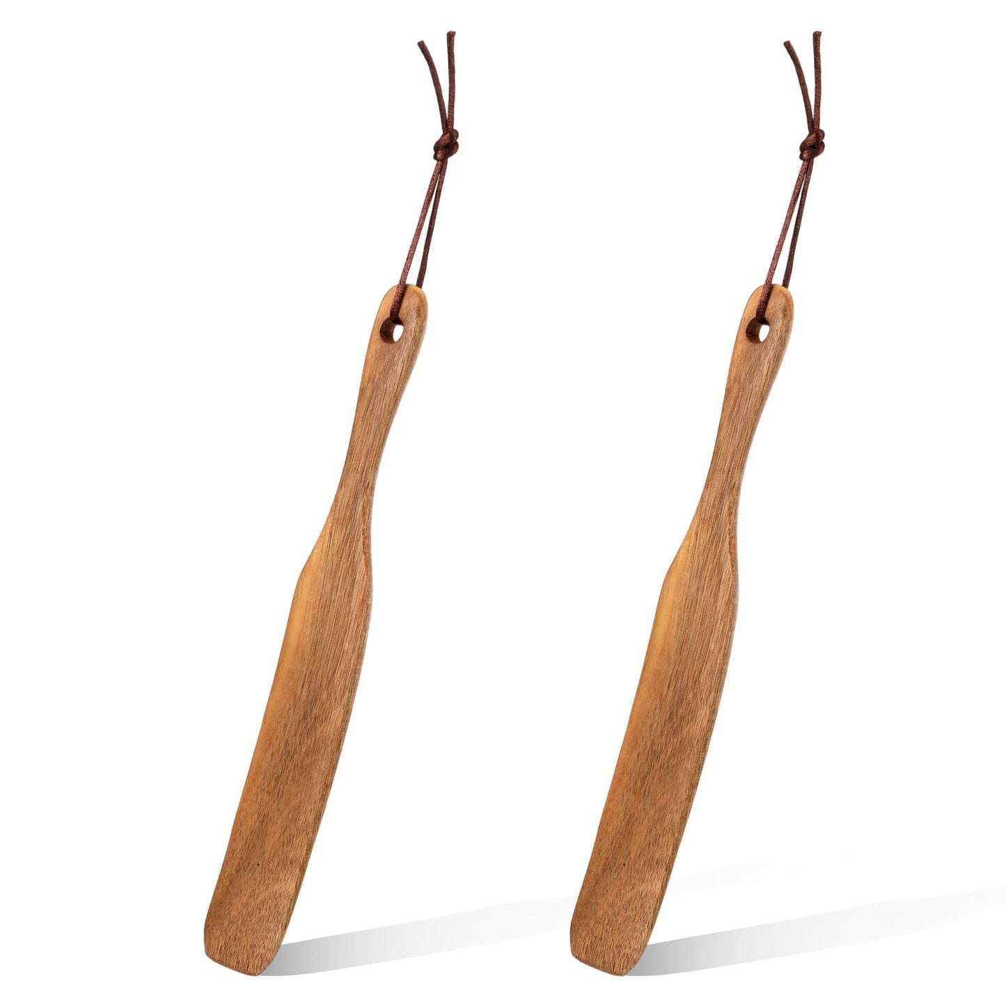 Guduling 2 Stück Sauerteig Spatel, Wooden Spatula, Holz Pfannenwender mit Hängendes Seil, Holzspatel Küche für Tiefer Behälter, Spachtel Zum Backen und Kochen, Rührgerät (25.2×3.2cm)