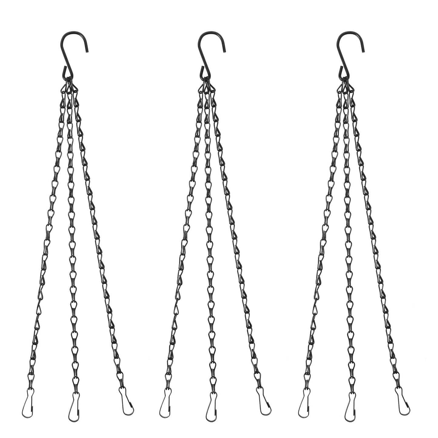 oruola 3 Pack Hanging Basket Chain,Black Hanging Chains for Plants Flower Pot Basket Chains,3 Point Replacement Chain Hangers for Lanterns, Bird Feeders, Planters and Other Ornaments(16 Inch)