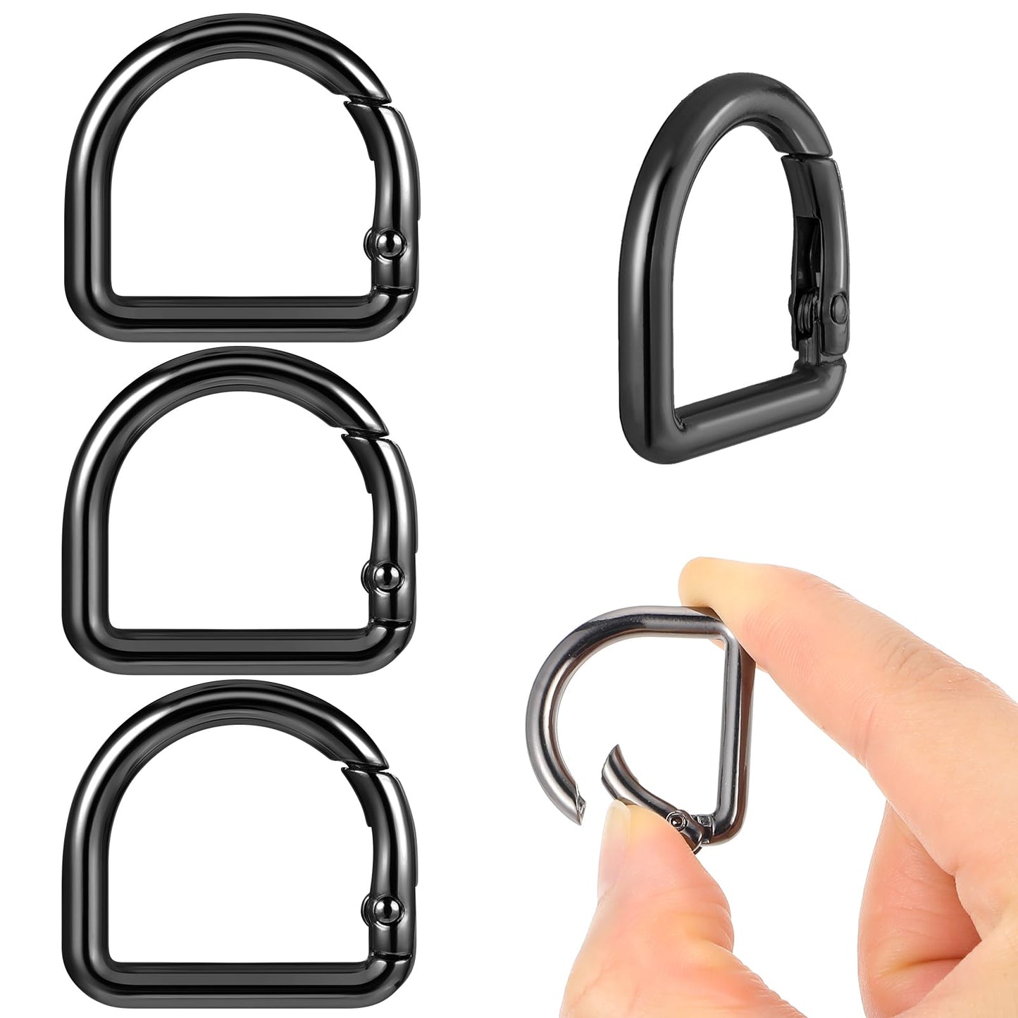 Oruola 5pcs D Rings for Purse,Zinc Alloy D Ring Spring Key Hooks,2.8 x 3cm/1.1 x 1.18In D Ring Keychain,Purse Hardware for Bag Making,Purse Strap Replacement for Backpack Handbag Purse Strap,Black