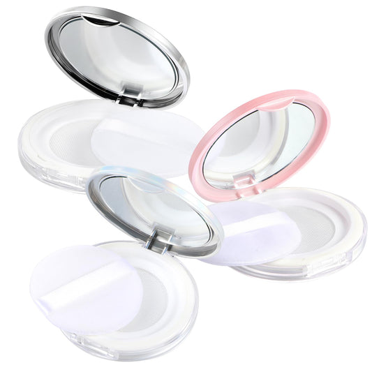 Oruola Loose Powder Containers,3pcs Loose Powder Containers with Puff,Reusable Empty Powder Case with Mirror and Elasticated Net Sifter,Portable Makeup Powder Travel Container,0.17 Oz(3 Colors)