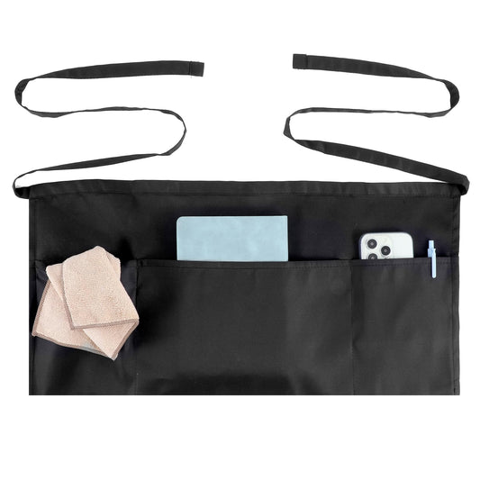 oruola Half Apron with Pockets,Black Short Aprons for Servers,60 x 30 Cm Server Waitress Waist Apron Half Apron with 3 Pockets,Unisex Waterproof Waiter Apron for Family Restaurant BBQ Cooking