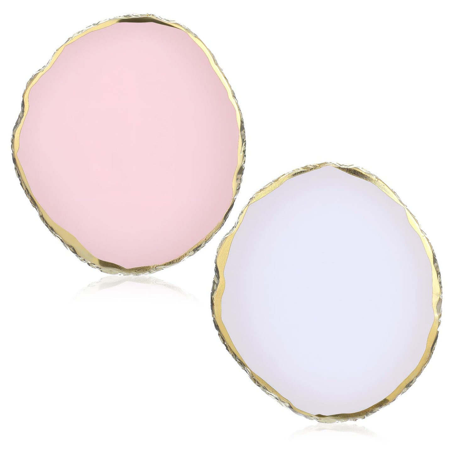 Guduling Pack of 2 Nail Art Palette, Resin Nail Polish Palette, Gel Nail Polish Plate, Manicure Painted Palettes with Gold-Plated Edge for Nail Art (White + Pink)