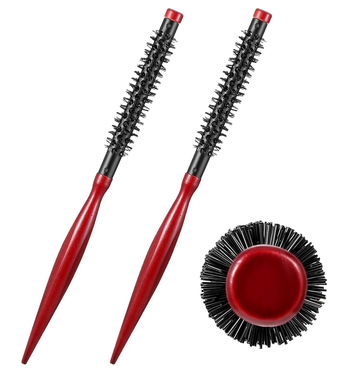 1.7 cm Round Brush, 2 Pieces 1.7 cm Mini Roller Brush for Blow Drying, Makeup, Travel Home, Thin Round Brush, Curling Brush with Nylon Bristles for Women's Hair Styling and Men's Beard