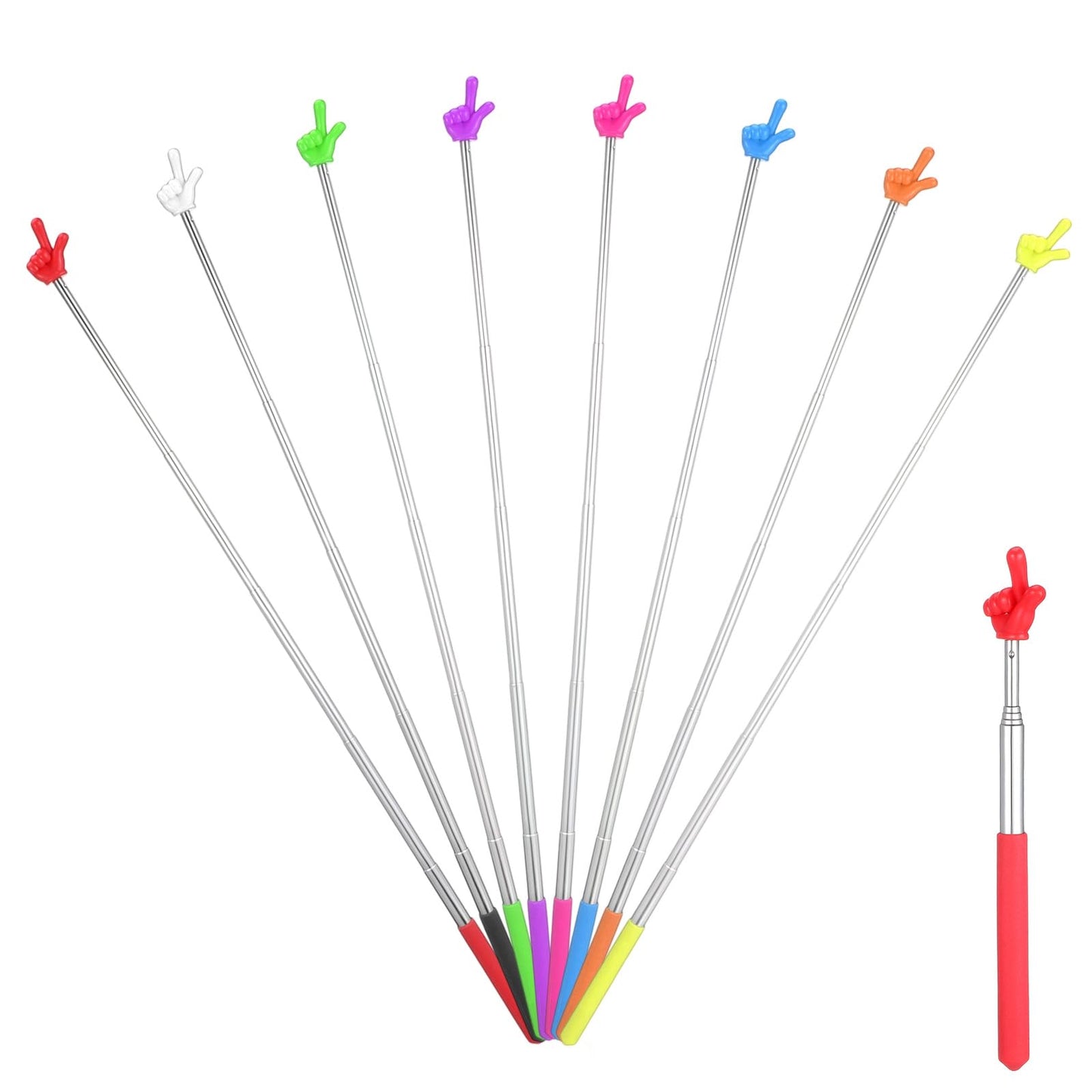 guduling 8Pcs Pointing Finger Stick, Hand Pointer Stick, Mini Extendable Teacher Pointer Sticks for Classroom Reading, Finger Pointers Sticks for School Presentation (Multicolor)