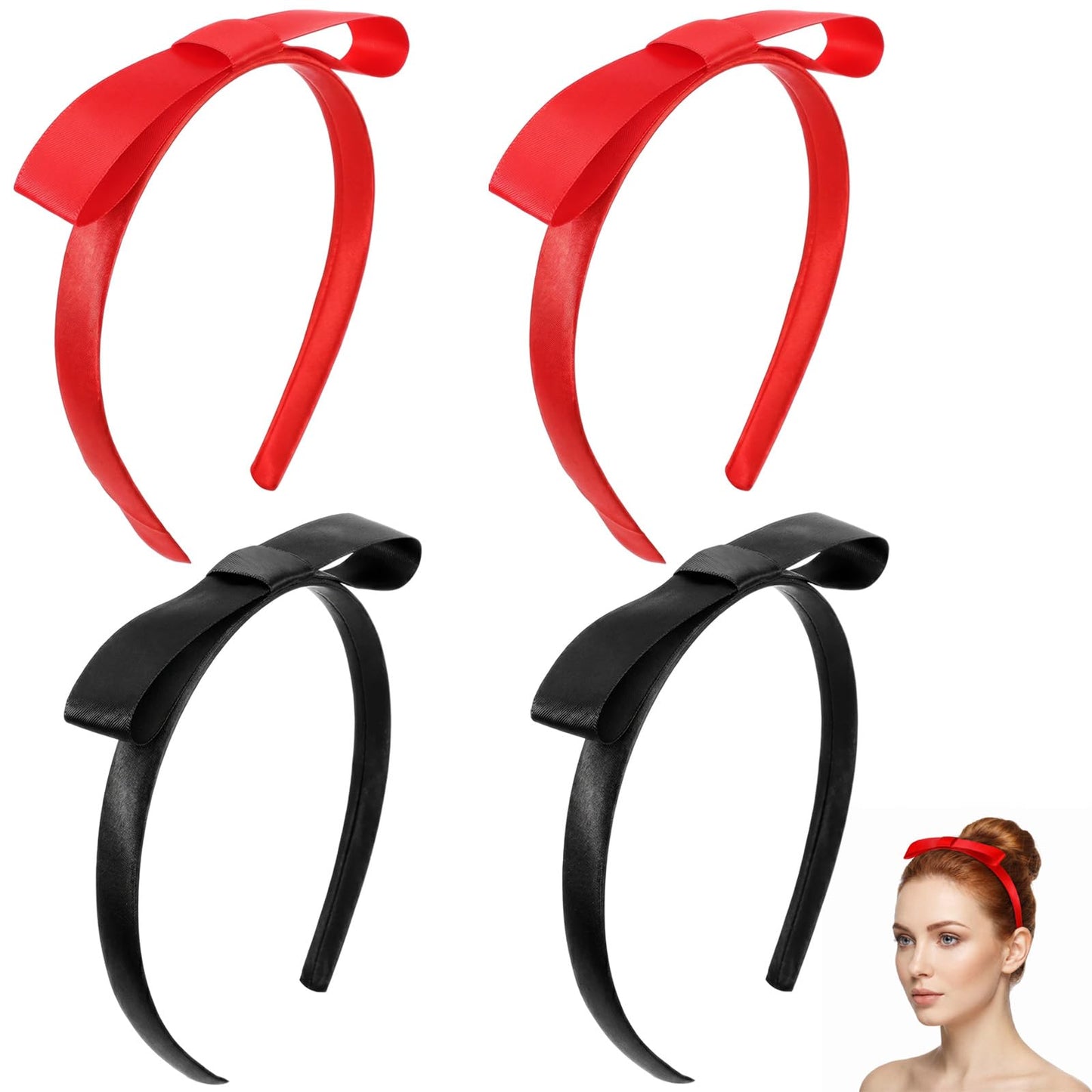 Elegaperma 4Pcs Alice In Wonderland Headband,Black & Red Bow Headbands