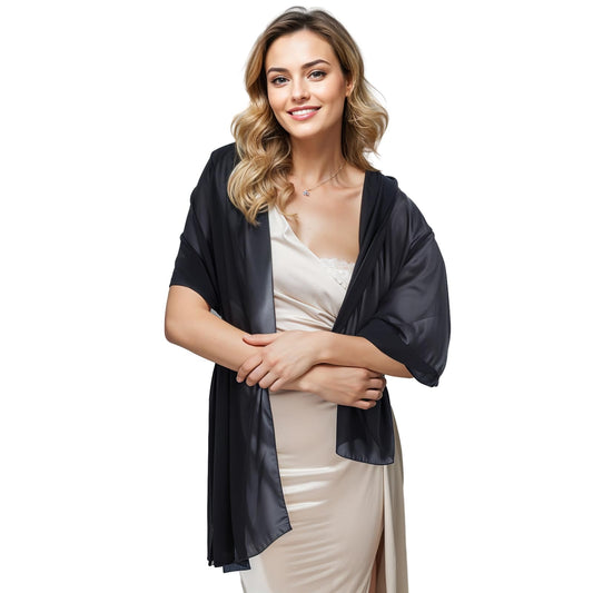oruola Dressy Shawls and Wraps for Evening Wear,Chiffon Shawl,Sheer Shawl,200 X 70 cm/70.74 X 25.56 In Black Shawl for Evening Dresses,Chiffon Silk Scarf Formal Silky Wedding Shawl