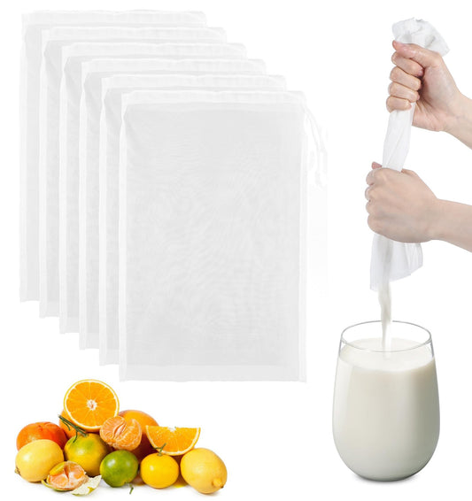Rectangle Nut Milk Bag Reusable, 6 Pack Rectangle Reusable Nut Bag Strainer, Milk Bags for Straining Fine Mesh Nylon Cheese Cloth for Nut Milk Juice Coffee and Tea, 2 x 8inch