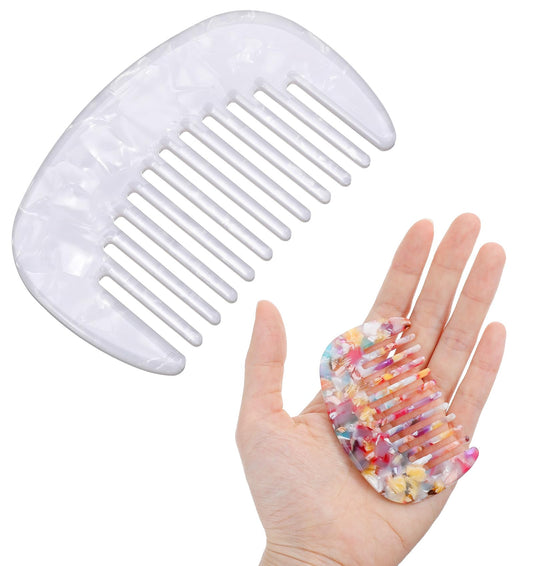 Small Comb, 2 Pcs 8 cm Pocket Comb with Wide Tooth & Anti-static Design for Women, Girls, Bangs, Curly Wavy Long Wet Dry Hair Purse Bag Pocket Travel Home Use (Multi-colored)