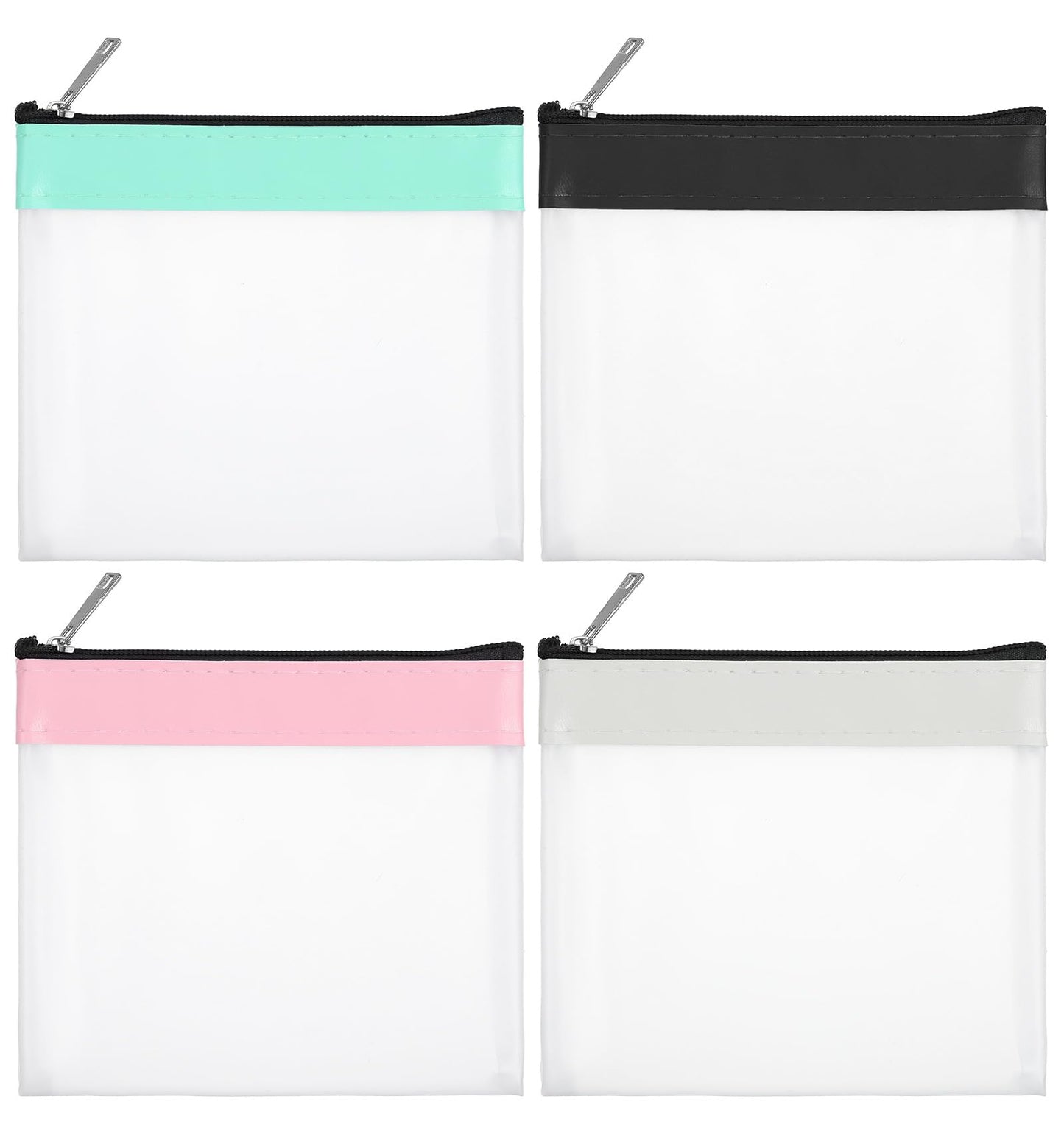 4 Pcs Mini Clear Makeup Bag, Small Clear Zipper Pouch Waterproof TPU Cosmetic Pouch for Women, Black, Green, Grey, Pink