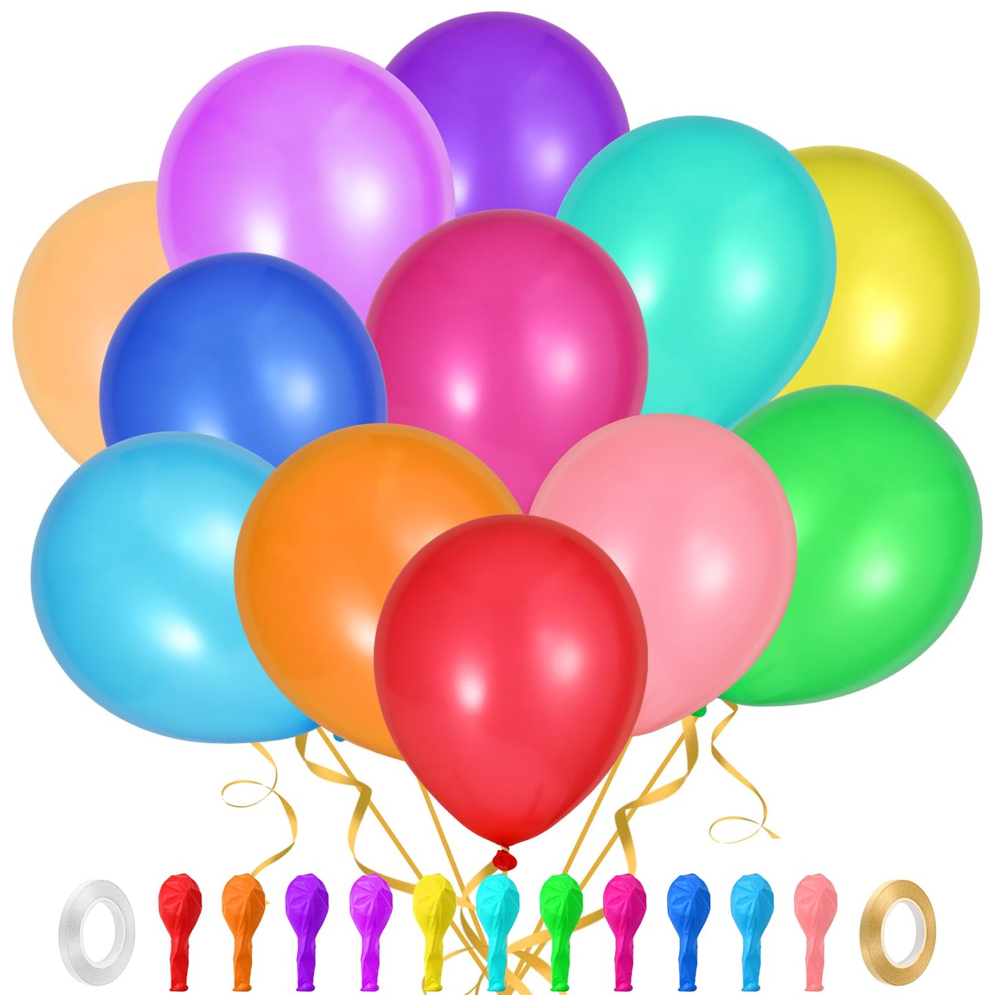 Oruola 200pcs Small Balloon Arch Kit,Rainbow Balloon Arch Kit,10 In Balloon Decorations with 2Rolls 39In Ribbon,Party Balloons for Kids Birthday Party Graduation Wedding Baby Shower