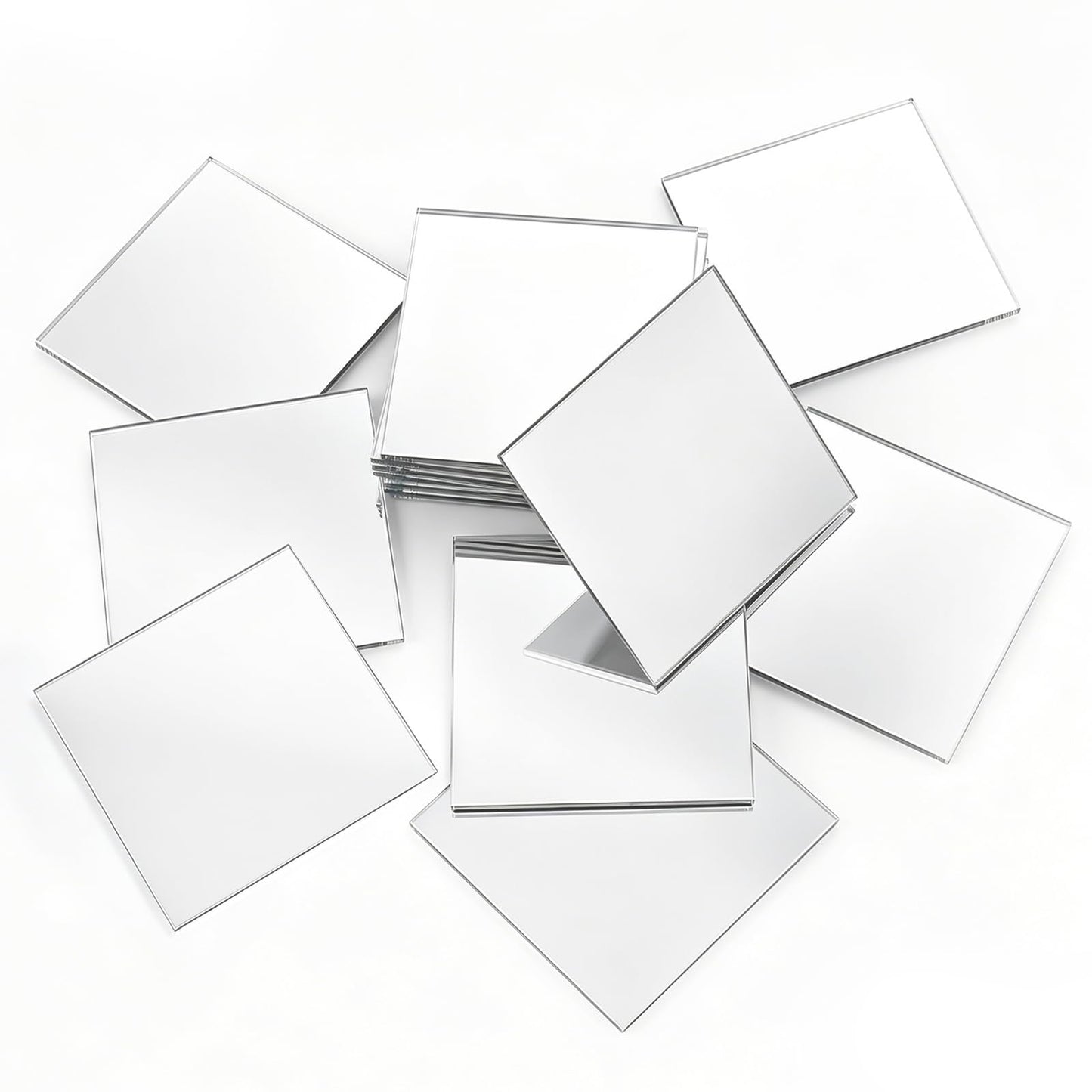Elegaperma Pack of 50 Mirror Mosaic 5 cm, Mini Mirrors, Square Acrylic Mirrors, Self-Adhesive, Mirror Tiles, 5 x 5 cm for DIY Wall Decoration, Bathroom & Crafts (Silver)