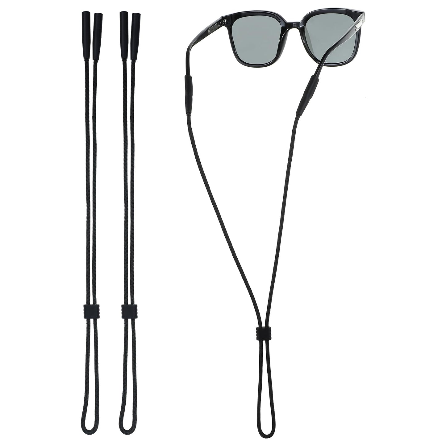 Classicseali Pack of 2 Glasses Straps Sports, Glasses Straps Men, Sunglasses Band, Glasses Loops for Sports Glasses, Sunglasses, Reading Glasses, Protective Glasses, Outdoor Activities (Black)