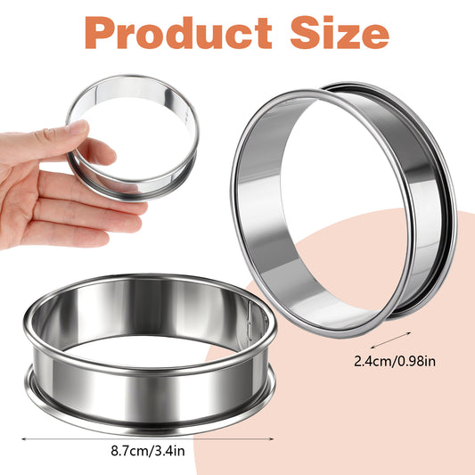 oruola 4pcs Cooking Rings,Set of 4 Crumpet Rings,Stainless Steel Tart Rings for Baking,Round Metal Cooking Pastry Rings,Cookie Rings for Baking,3.12 Inch Round Egg Rings(Black, Silver)