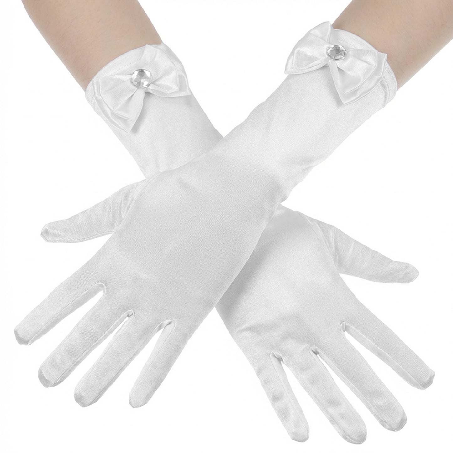 Elegaperma Girls White Gloves for Princess Dress Up, Toddler Princess Gloves for Girls, Satin Costume Accessories for 3-6 yrs Girl