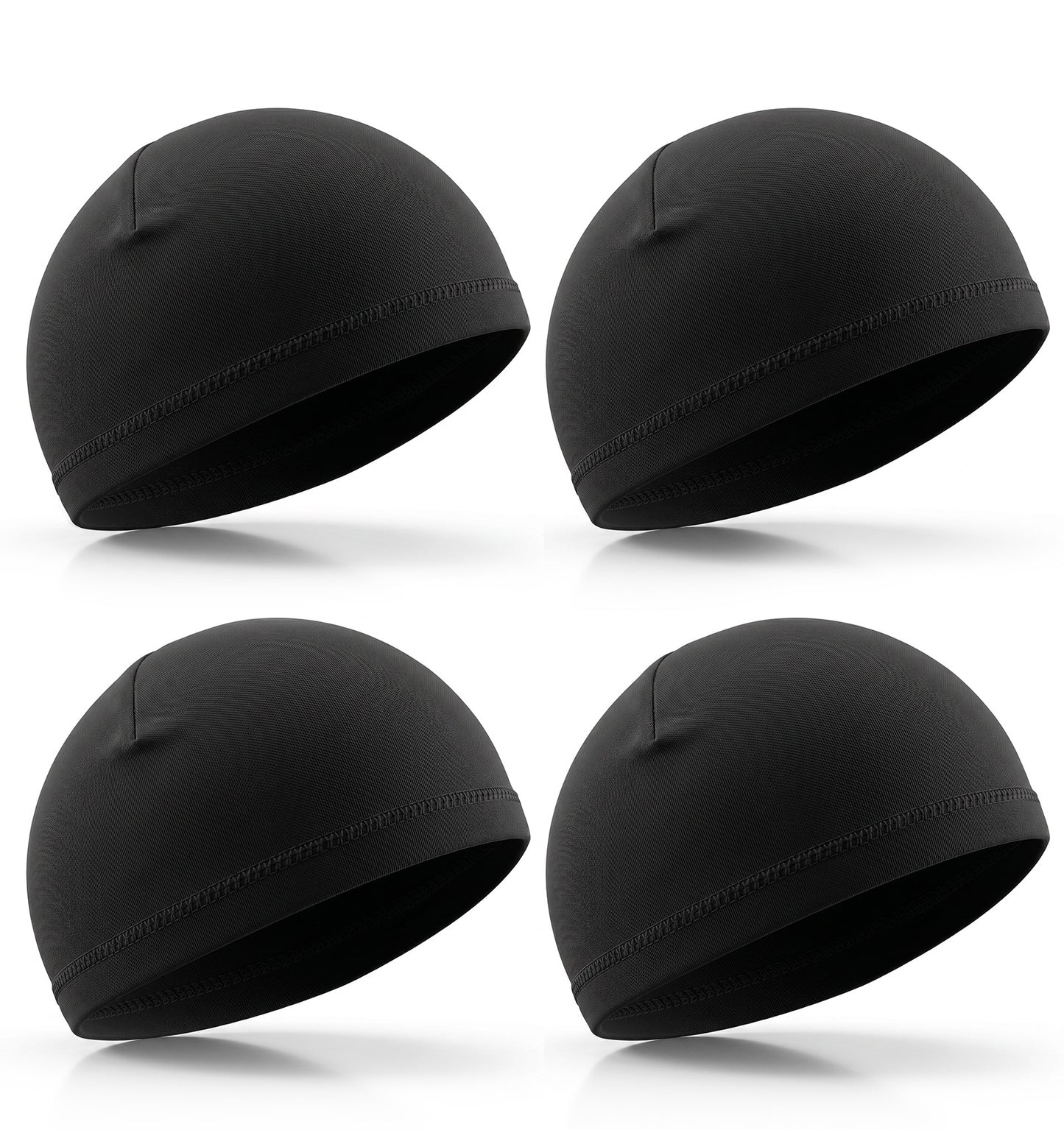 4Pcs Wave Cap, Skull Caps for Men for 360 540 720 Waves Durag-Style Hair Bonnet for Sleeping & Shower with Stretchy Band (Black)