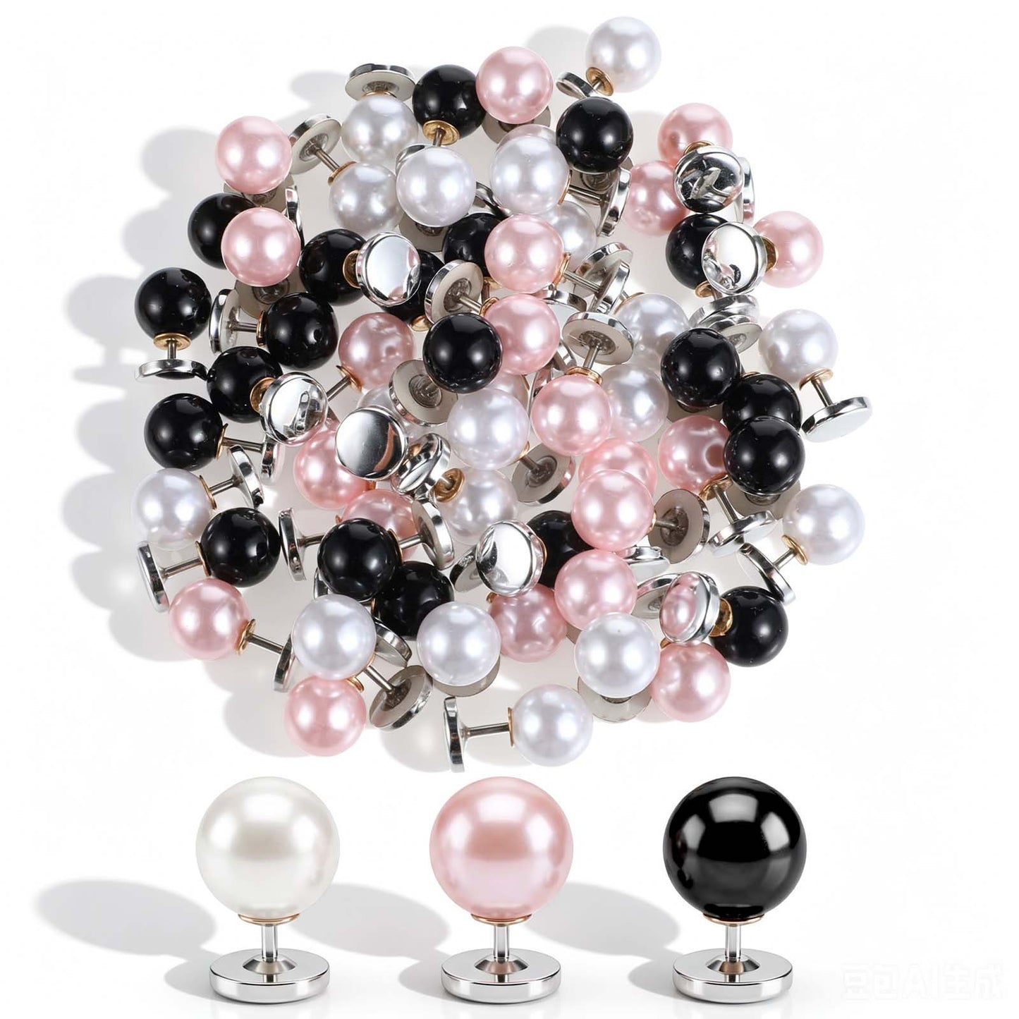 Classicseali 60 Pcs Pearl Buttons for Clothes,10mm Pearl Button,Pearl Buttons for Sewing,No Tool Removable Reusable for Shirt Blouse Dress Sweater Shawl,for Women,White, Black, Pink