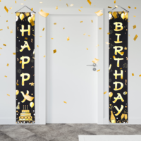 Classicseali Happy Birthday Door Banner - Black & Gold Happy Birthday Banner - Birth day Door Banners for Men, Black Gold Porch Sign Party Supplies