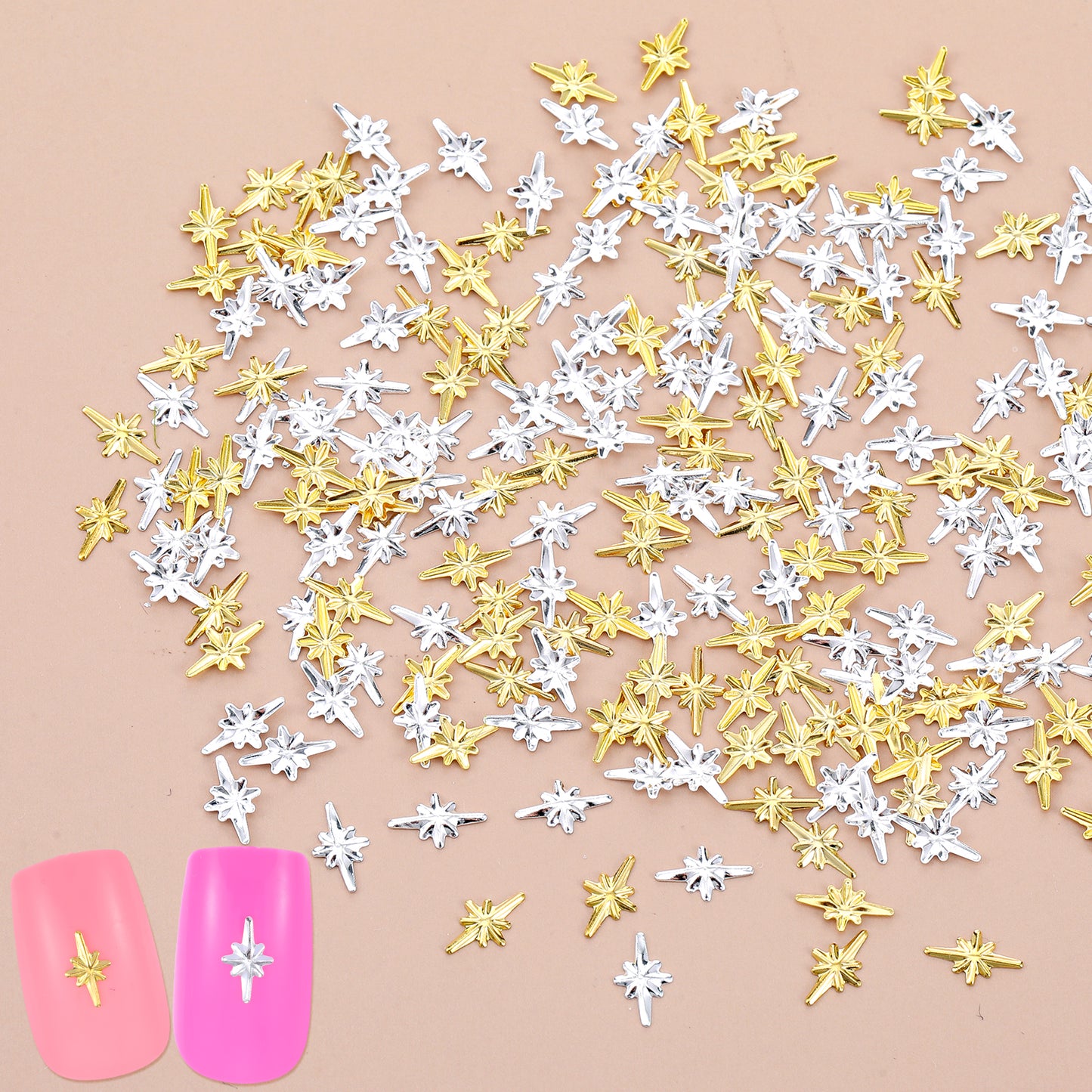 oruola Gold Nail Charms,200pcs Star Nail Stickers,Cross Nail Charms,3D Nail Art Decorations,Gold Silver Star Nail Charms for Women Girls DIY Nail Design Crafts,Nail Accessories