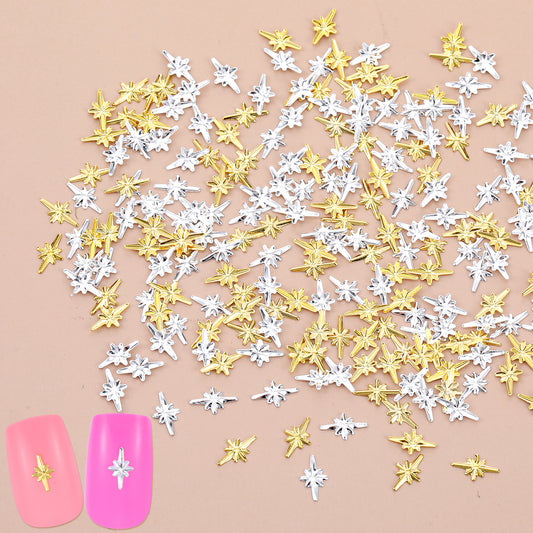 oruola Gold Nail Charms,200pcs Star Nail Stickers,Cross Nail Charms,3D Nail Art Decorations,Gold Silver Star Nail Charms for Women Girls DIY Nail Design Crafts,Nail Accessories