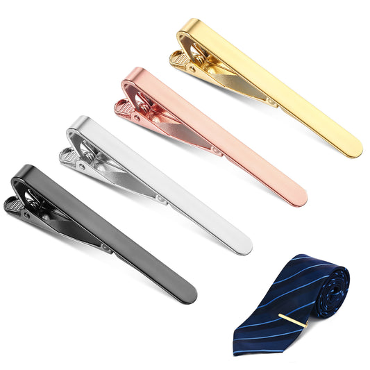 oruola 4 Pack Tie Clip,4 Colors Tie Clips for Men,Classic Tie Clips Set with Square Edges,Tie Pins for Men,Perfect for Weddings,Business and Daily Wear(Rose Gold,Black,Gold,Silver)