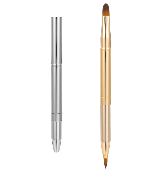 Retractable Lip Brush, 2 Pcs Double-ended Retractable Lip Brush for Lipstick with Cap, for Lip Gloss Travel Applicator