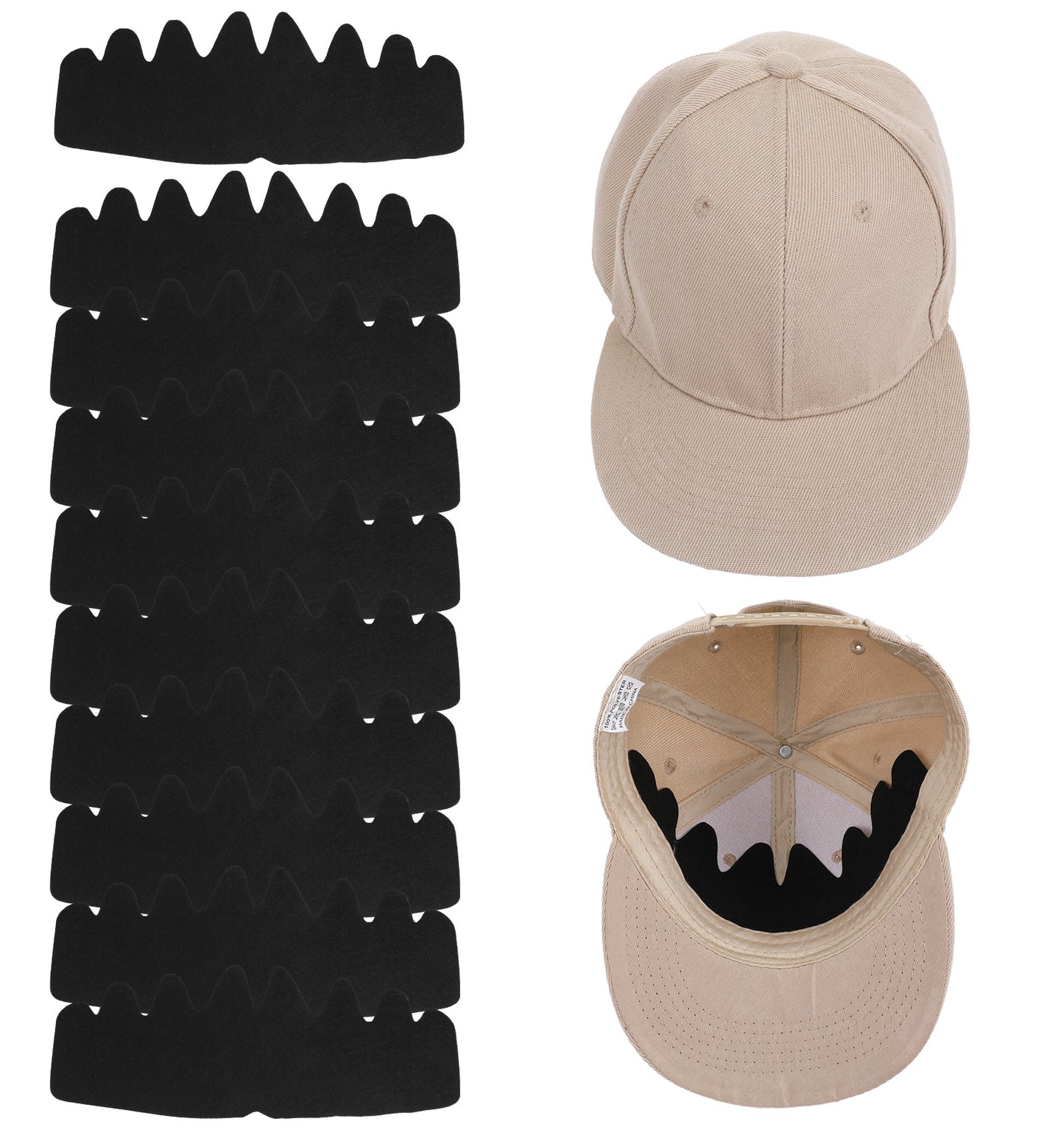 ValueBargain 10 PCS Hat Sweat Liner, 29 * 12.5 Cm Felt Sweat Hat Liners for Men, Washable & Reusable Adjustable Fit Insert (Black)