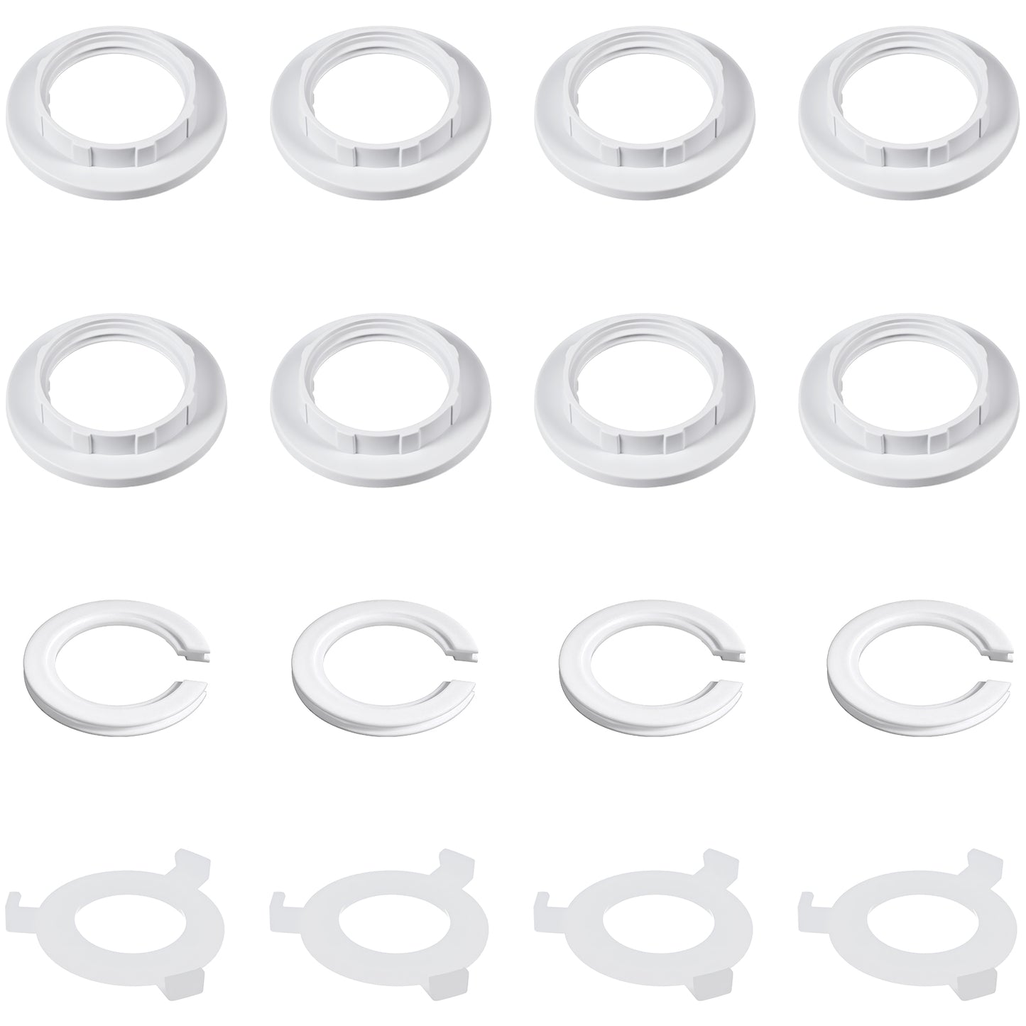 Guduling 16-Pack Lampshade Ring,White Lamp Shade Adapter Ring,3 Sizes Lamp Shade Reducer Rings E27 to E14 Adapter, Universal Converter Washers for Secure Light Shades Mounting