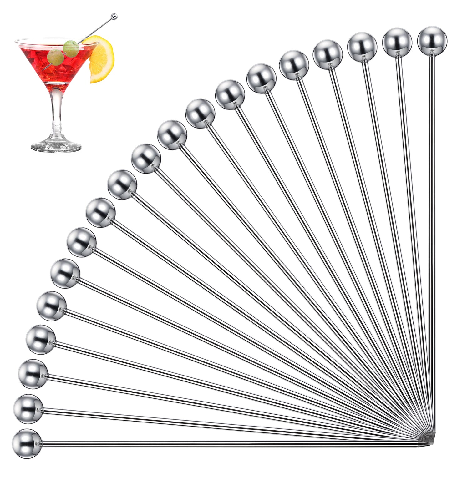 Thrymme 24Pcs Metal Cocktail Sticks, Cocktail Skewers for Martini Olive