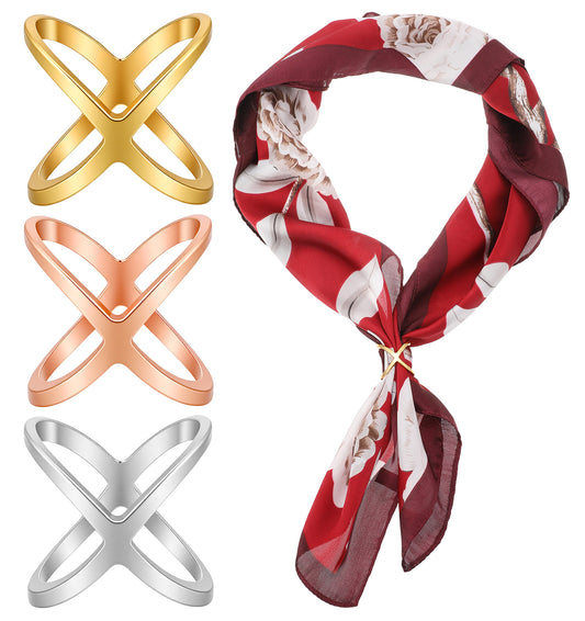Bandana Slide, 3Pcs Bandana Ring X Shape Silk Scarves PIN Shawl Buckles for Women