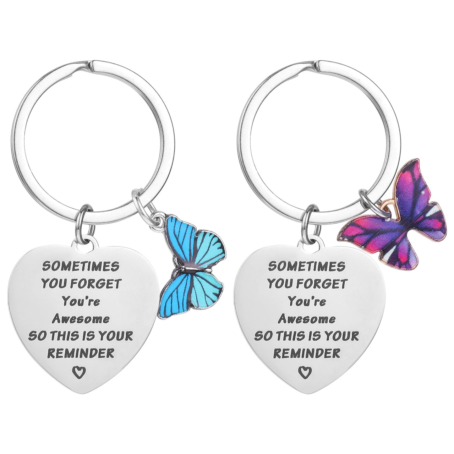 Classicseali 2PCS Thank You Keyring, Love and Inspiration Butterfly Gifts for Women, You Are Amazing Gifts, Engraved Encouraging Poetry Keychain, for Car, Keys, Purse, Wallet, Backpack