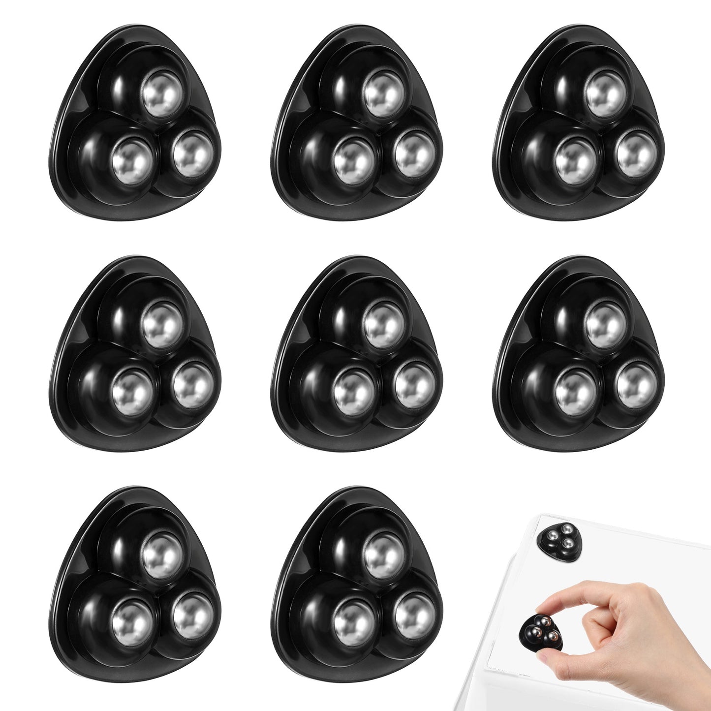 Oruola 8pcs Appliance Wheels, 360 Degree Swivel Universal Wheel Stainless Paste Appliance Rollers for Kitchen Appliances with 3 Ball Bearings for Coffee Maker Storage Bins, Black