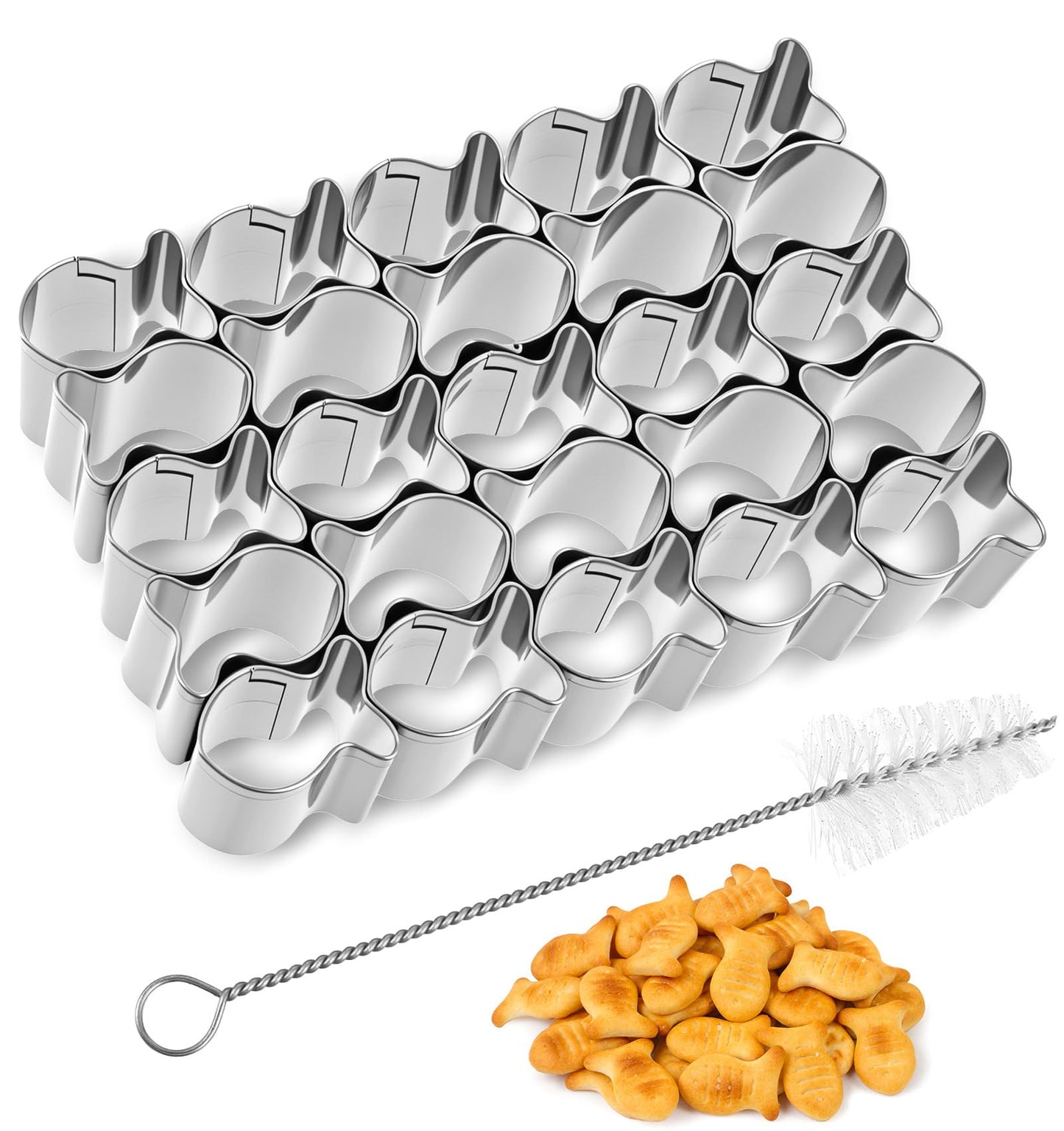 Goldfish Cutter, 25 Holes Goldfish Cutter for Crackers Sharp Edge, Not Easy to Deform Rust-Proof and Corrosion-Resistant for Baking Creation, Handmade DIY, Holiday Surprise (Free Cleaning Brush)