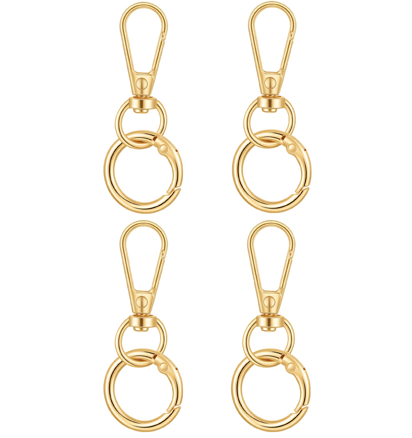 4 Sets Keyrings for Crafts, Gold Swivel Clasp Hooks, Metal Double Opening Snap Clips with Key Rings for DIY Crafts, Jewelry Making & Lanyards