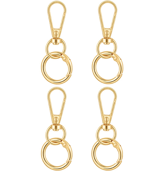4 Sets Keyrings for Crafts, Gold Swivel Clasp Hooks, Metal Double Opening Snap Clips with Key Rings for DIY Crafts, Jewelry Making & Lanyards