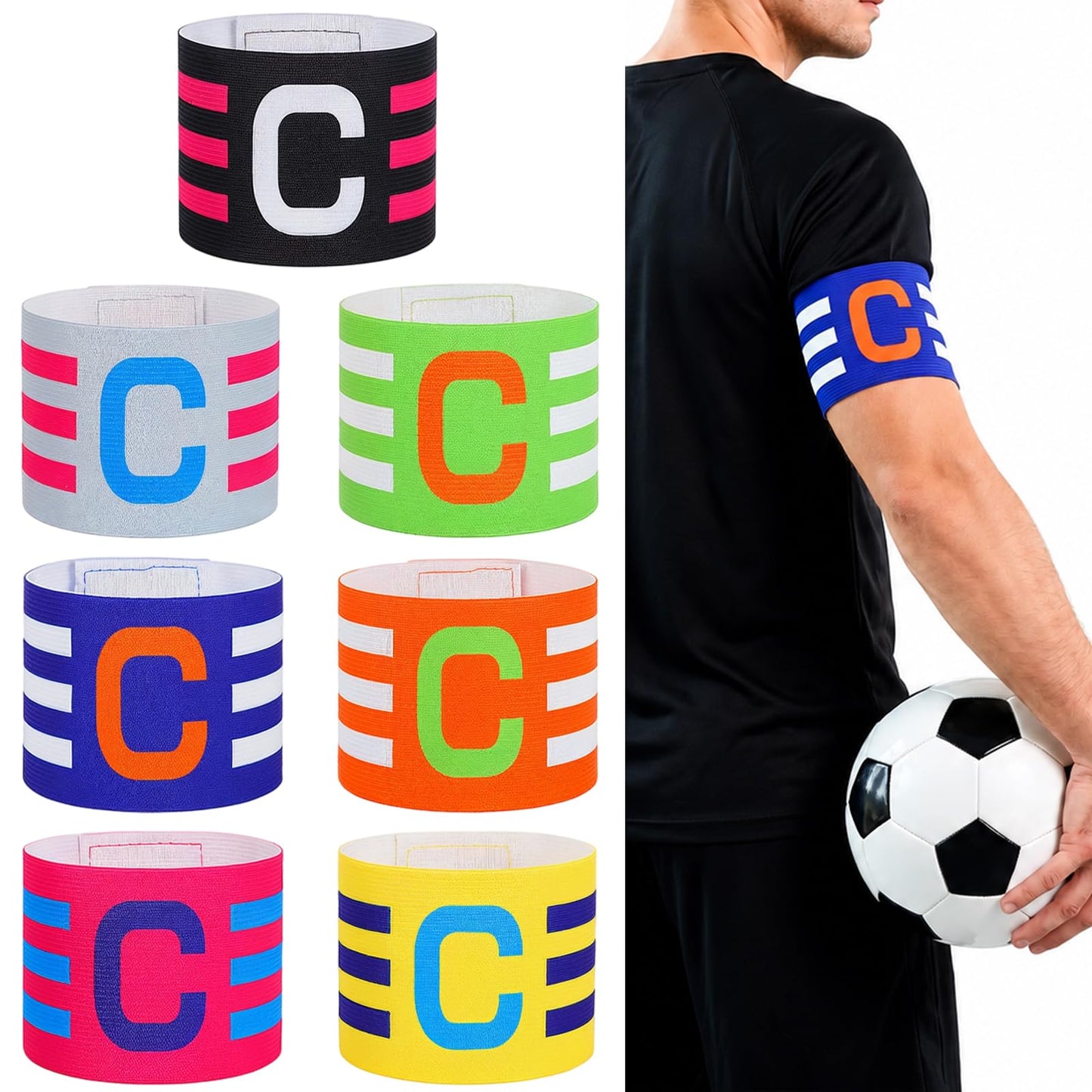 Elegaperma 7Pcs Captain Arm Bands for Soccer,Elastic Soccer Captain Armband
