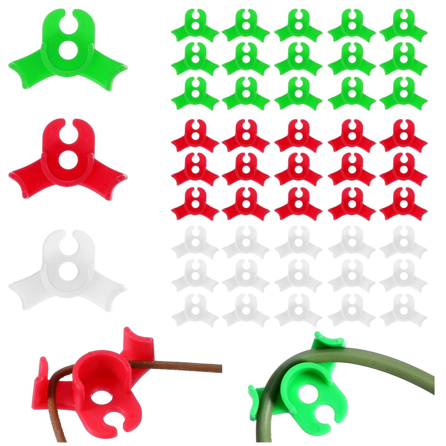 guduling Pack of 45 Plant Benders, Plant Bender Clips, Trunk Support Plant Bender Rubber, 90 Degree Angle Plant Clips for Gardening with Flower Vine Branches (Red + Green + White)