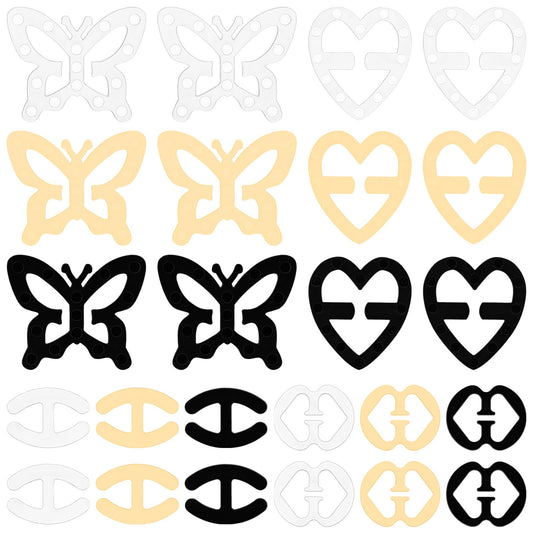 oruola 24Pcs Bra Strap Clips for Racerback,4 Different Shapes Racerback Bra Clip,Anti-Slip Bra Straps Holder,Conceal Straps, Buckles Cleavage Control Clips for Bra(Black Clear Skin Color)