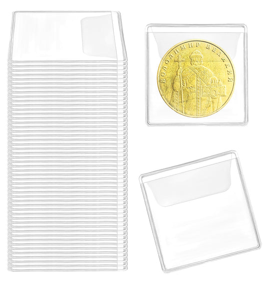 Transparent Coin Sleeves, ValueBargain 50 Pack 2.2 Inches Plastic Coin Holders Single Pocket Clear Sleeves Suitable for Storage and Currency Protection for Collectors