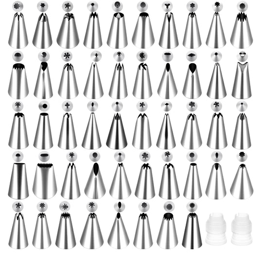 Classicseali 50 Piece Cake Piping Nozzles Set, Piping Nozzle for Syringe Cake, Stainless Steel for Icing Piping Pastry Cake Decorating Muffins DIY Cream Decoration, 50 Patterns