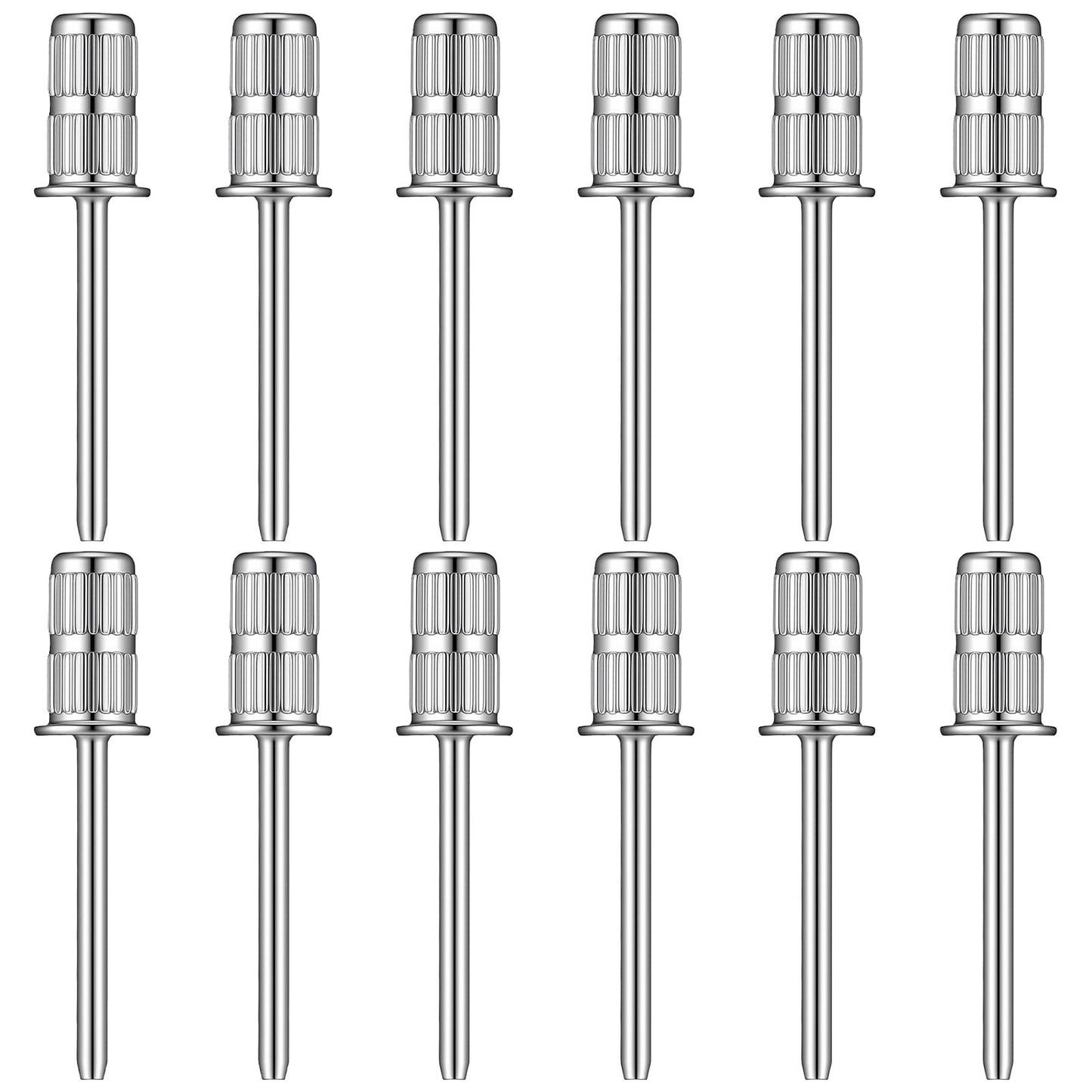 Guduling 12-Pack Mandrel Nail Drill Bit,Silver Mini Mandrel Nail Bit,Replacement Small Sanding Band Nails Drill Bits for 3/32" Mandrels, Ideal for Acrylic, Gel Removal & Manicure/Pedicure