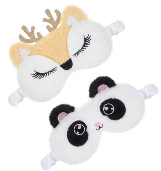 Women's Cooling Eye mask and Plush Sleeping mask 2-Piece Set, Cute Animal Sleeping mask Soft Eye mask Cold and Warm Eye Compress Gift