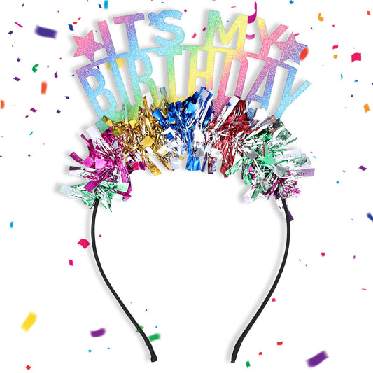 Oruola Birthday Headband,Colorful Its My Birthday Headband, Glitter Rainbow Tassel Tiara Birthday Crowns for Women Party,Sweet Happy Birthday Tiara Accessories for Kids Toddlers Girls Women