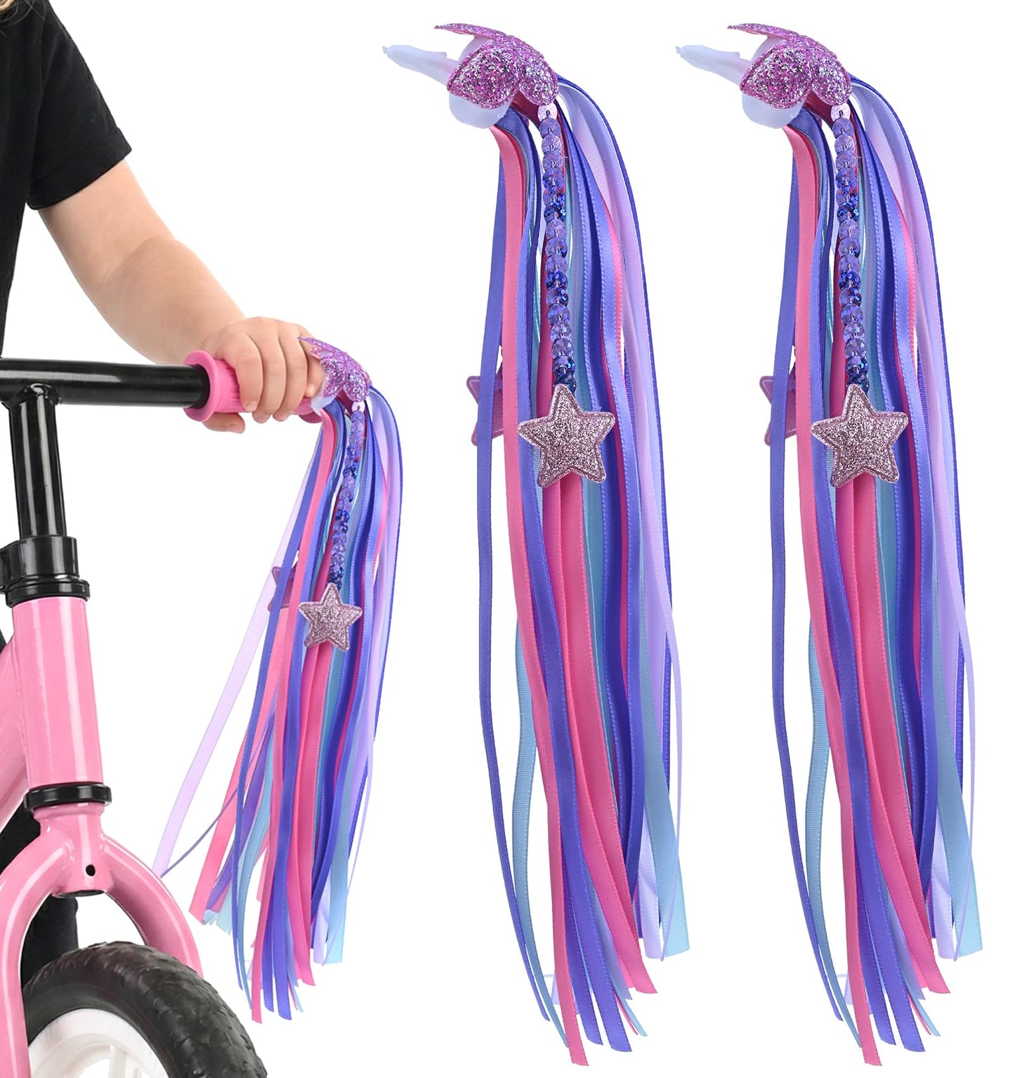 1 Pair Bike Tassels for Girls, Scooter Tassels Girls with Colorful Ribbons, Toddler & Kids Bicycle Handlebar Accessories for Boy & Girl